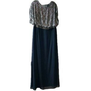 Adrianna Papell 20W Navy Blue Beaded Gown Mother of the Bride Formal Dress